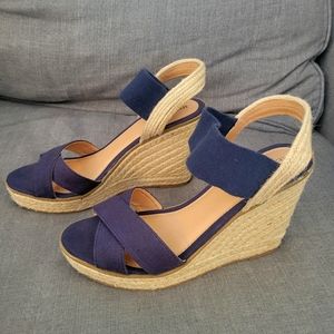 Merona Tan & Blue Espadrilles Wedges